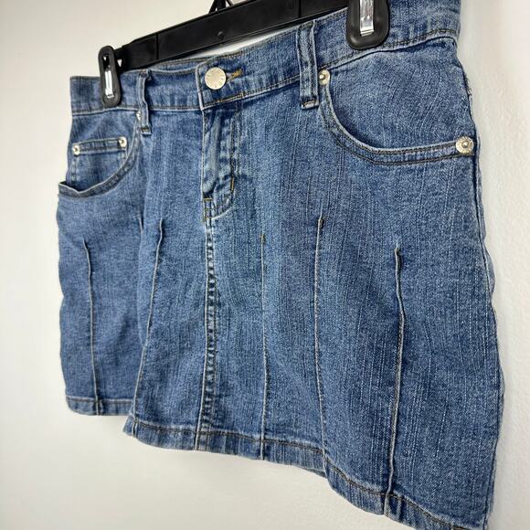 Acid Blue Womens Y2K Retro 90s Casual A-Line Medium Wash Mini Denim Skirt Small - Picture 4 of 8